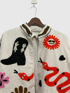 Hand Embroidered Floral Velvet Jacket Full Sleeve Mandarin Collar Plus Size Women'<b>s</b> Spring Wear - Product Image 5