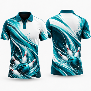 ชุดยูนิฟอร์มแห้งเร็วพร้อมลายพิมพ์แบบซับลิเมชั่น เสื้อโปโลโบว์ลิ่งระบายอากาศได้ดีสำหรับการฝึกซ้อมและการแข่งขันสำหรับผู้ชาย - Product Image 1