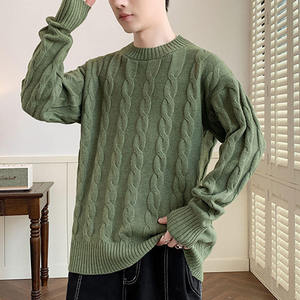 AMERICAN TRENCH CLOTHING Suéter de punto para hombre, cuello redondo, manga larga, jersey grueso con patrón sólido, poliéster/algodón, antiencogimiento - Product Image 3