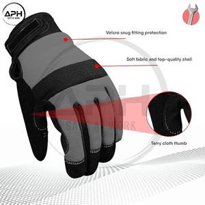 Gants techniques pour tronçonneuse en tissu gris foncé, anti-abrasion, paume synthétique noire, bande élastique au poignet, équipement pour l'élagage des arbres - Product Image 4