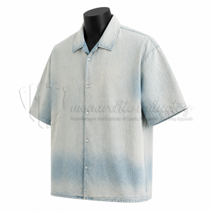 Camisa de Mezclilla de Manga Corta para Hombre, Lavado Claro, Talla Grande, 100% Algodón Orgánico, Secado Rápido, Ecológica, OEM, ODM, Marca Privada - Product Image 3