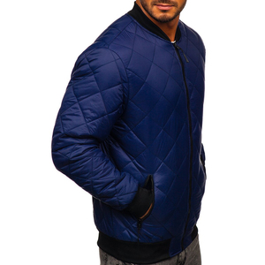 Blouson bomber matelassé bleu pour homme avec fermeture éclair, coupe-vent, vêtement d'extérieur décontracté, idéal pour l'automne - Product Image 4