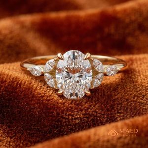 18K Gold Plated Oval Cut Moissanite Floral Bridal Engagement Wedding <b>Ring</b> for Women Luxury Gift From Gujarat Anniversary - Product Image 4