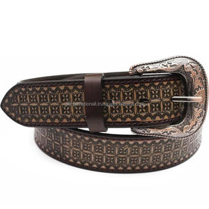 Ceinture d'outillage en cuir occidental pour hommes avec sculpture et gravure à la main de qualité supérieure avec boucle ardillon au design floral antique Tailles personnalisées - Product Image 3