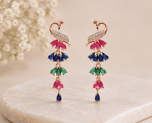 925 Sterling <b>Silver</b> Peacock <b>Dangle</b> <b>Earrings</b> with CZ & Rose Gold Plating Women's Jewelry Handmade Bulk Product Wedding Party - Product Image 4