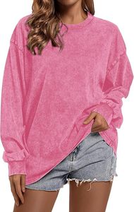 Sudadera Oversize de Mujer con Cuello Redondo, Manga Larga, Color Liso, Tejido Lavado, Estilo Casual Urbano para Otoño - Product Image 3