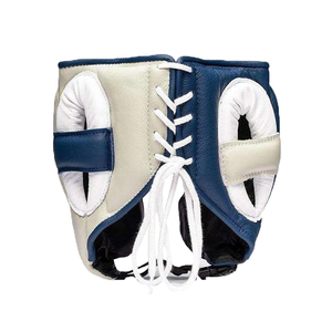 Ensemble de boxe Fly professionnel le plus vendu : Gants en cuir, protège-tête et protège-glandes, respirant, durable, crème, bleu, blanc - Product Image 4