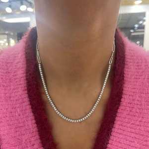 3 Ct Half Tennis Half Paperclip Chain Pave Round Lab Grown Diamond Necklaces 14K 18K <b>Solid</b> <b>Gold</b> 17inches Lobster clasp Wholesale - Product Image 5