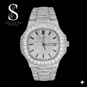 Reloj de pulsera para hombre con diamantes de moissanita, reloj de pulsera de plata de ley 925, reloj hip hop para hombre, joyería de moda. - Product Image 1