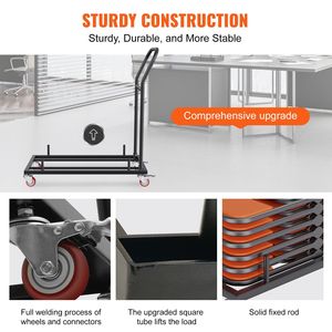 Carro de transporte comercial de hierro con 4 ruedas para sillas, carrito plegable con capacidad para 12 sillas, estante para almacenamiento de sillas plegables - Product Image 3