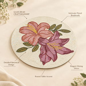 Round Floral Glass <b>Beaded</b> <b>Placemat</b> Hand <b>Beaded</b> Table Mat Botanical Designs Dining Table Decor Home Wedding Party | Elegant Decor - Product Image 5