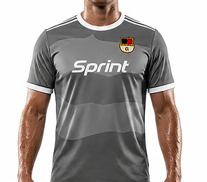 Maillot de football gris personnalisable unisexe à manches courtes, col rond, respirant, anti-transpiration, en polyester, impression par transfert thermique - Product Image 2