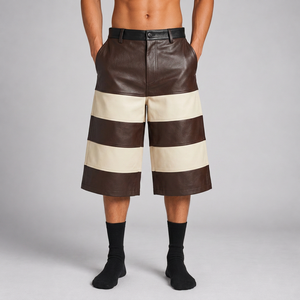 Jorts de cuero sintético al por mayor, jorts de cuero estilo streetwear al por mayor, jorts de cuero oversize personalizados, jorts de cuero holgados personalizados - Product Image 3