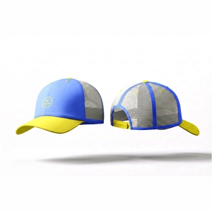 Premium Blue and Yellow Trucker style <b>Baseball</b> <b>Cap</b> – Adjustable Snapback Hat with Embroidered Circular Logo - Product Image 3