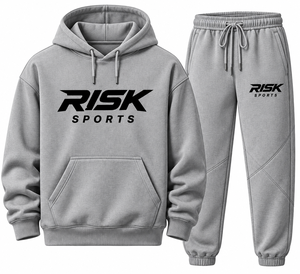 Ensemble sweat à capuche et jogging en polaire gris pour homme avec poche, impression personnalisée, vêtements de sport décontractés - Product Image 1