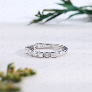 Oval Cut Eternity <b>Ring</b> Full Bezel Setting White Gold <b>Stacking</b> Wedding Band Modern Bridal Fine Jewelry <b>Ring</b> - Product Image 3