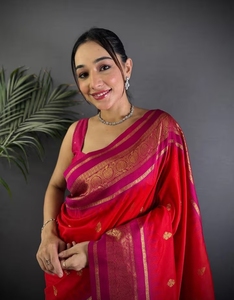 KV <b>Red</b> Women Kanjivaram Pure Soft Silk Saree With Unstitched <b>Blouse</b> - Product Image 2