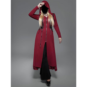 เสื้อโค้ทยาวทรงโกธิคสำหรับผู้หญิงไซส์พลัส มีฮู้ด แต่งเชือกผูกด้านหน้า ซิปด้านหน้า ชายเสื้อไม่เท่ากัน  แบบยาว - Product Image 6