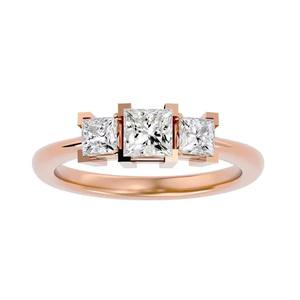 <b>925</b> <b>Silver</b> Moissanite Three Stone Princess Cut <b>Ring</b> Rose Gold Plated Elegant Engagement Anniversary Party Jewelry for Women - Product Image 2