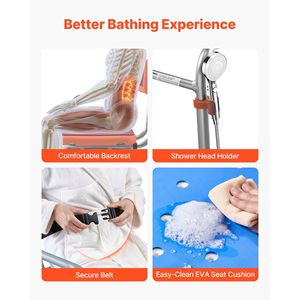 Chaise de douche coulissante 400 lb, banc de transfert pour baignoire avec siège pivotant, accoudoirs et dossier rembourrés - Product Image 6