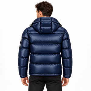 Quilted Shiny <b>Puffer</b> Jacket <b>Mens</b> Winter <b>Coat</b> <b>Long</b> Front Logo High Collar Zip Pockets Warm Outerwear Outdoor Casual Cold Weather - Product Image 6