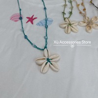 Kalung Kerang Laut Alami untuk Kegunaan Sehari-hari Gaya Bohemian dengan Tali Berhias Manik-manik Vietnam OEM/ODM Diterima