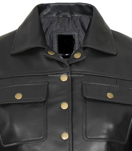 Vestes de camionneur en cuir court noir pour femmes pleine fleur fabrication de cuir de haute qualité du Pakistan - Product Image 3