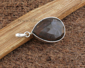 Collar de cuarzo ahumado natural vintage al por mayor con colgante de plata de ley 925 chapado en platino, cristal marrón facetado, unisex, curativo - Product Image 5