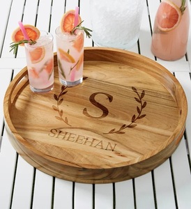 Handcrafted Acacia Wood Round Serving Tray Raised Edge Durable Ottoman <b>Coffee</b> <b>Table</b> Decor and jewelry organizer tray - Product Image 3