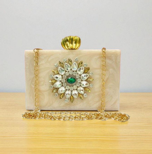 Pochette élégante en marbre avec strass en cristal, finition polie, sac à main de mariée, pochette de soirée, pochette en résine pour femme - Product Image 4