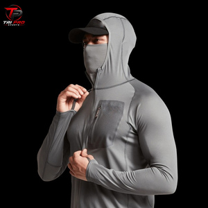 Sudadera con capucha de caza para hombre, ligera, de alto rendimiento, gris sólido, con cremallera de un cuarto, capucha con máscara facial integrada y cierre vertical en el pecho. - Product Image 6