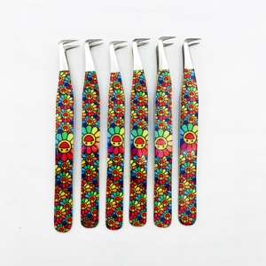 RMI Private Label Stainless Steel <b>Paper</b> Coated Eyelash Tweezers Custom Printed <b>Pattern</b> Pink Color Russian Volume Eyelash Tweezer - Product Image 1