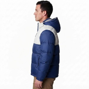2026 Men's <b>Navy</b> <b>Blue</b> White Color Block Hooded Quilted Canvas Puffer <b>Jacket</b> Insulated Winter Casual Streetwear Outerwear - Product Image 6