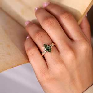 2 CT Fancy Green Dutch Marquise Cut Lab Grown Diamond Luxury <b>Nature</b> <b>Inspired</b> Leaf Band <b>Ring</b> 10K/14K/18K Solid Anniversary Party - Product Image 3