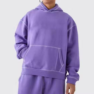 Ensemble sweat à capuche et pantalon en molleton violet surdimensionné pour homme, couleur unie, avec poches, coupe classique, tricoté, pour l'automne - Product Image 4