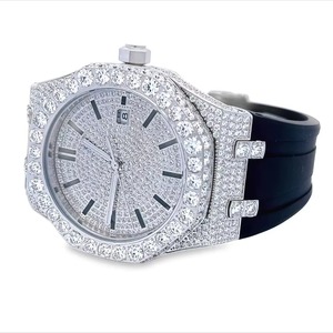Montre de luxe unisexe en acier inoxydable avec boîtier ovale de 44 mm, mouvement à quartz analogique, bracelet en caoutchouc, verre saphir - Product Image 4