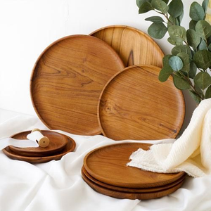 Platos Redondos de Madera Ecológicos para Comedor, Juego de Platos Minimalistas Hechos a Mano, Aptos para Lavavajillas y Microondas, Grado Alimenticio - Product Image 1