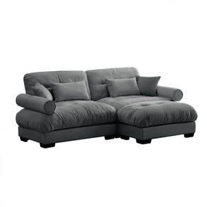 Divano Moderno Oversize a 2 Posti in Velluto con Poggiapiedi, Braccioli Imbottiti e Cuscino Lombare - Cuscini Decorativi Inclusi per Soggiorno - Product Image 6