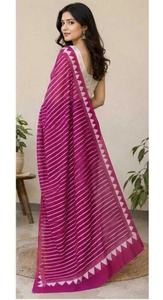 KV Women's Striped Daily Wear Cotton Blend <b>Saree</b> with Unstitched Blouse (<b>Purple</b>) Reversible Quick Dry Traditional Style Autumn - Product Image 2