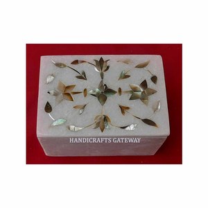 Nouveau design d'incrustation super brillant et antique avec boîtes à bijoux rectangulaires en marbre de nacre conçues à la main sur mesure - Product Image 4