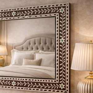 Cadre de miroir de luxe en os incrusté, miroir mural décoratif, cadre artisanal fait main, décoration intérieure, miroir de vanité, miroir en os incrusté - Product Image 4