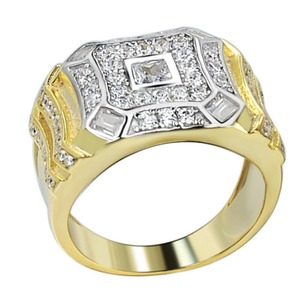 <b>Mens</b> Hip Hop <b>Ring</b> Iced Micro pave Baguette <b>Ring</b> 14k Gold Over Sterling Silver Moissanite <b>Ring</b> Bling Luxury Luxury - Product Image 1