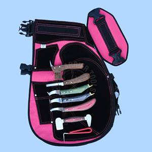 Kit d'outils de fermeur équin avec tablier de sécurité en cuir, couteau à boucle réglable noir avec crochet d'extrémité en laiton, couteau de coupe de sabots, polisseur - Product Image 1