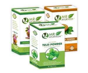 Polvo de Tulsi, Polvo de Indigo y Polvo de Henna de MR Ayurveda - Juego de 3 (100 Gramos Cada Uno) - Product Image 1