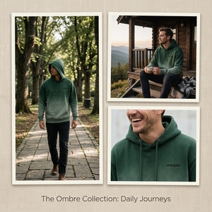 Mens Green <b>Ombre</b> Pullover Hoodie Fleece Sweatshirt Custom Logo Streetwear Casual Heavyweight Hooded <b>Top</b> - Product Image 5