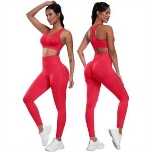 Ensemble de sport 3 pièces pour femme : Leggings extensibles quatre directions couleur unie, soutien-gorge de sport et ensemble de yoga personnalisable – Prix de gros - Product Image 5