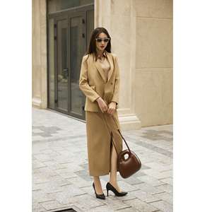 Jupes pour femmes du Vietnam, taille haute unie, élégante jupe midi fendue sur le devant KV27, élégante / pour femme de bureau / vintage minimaliste maxi standard - Product Image 4