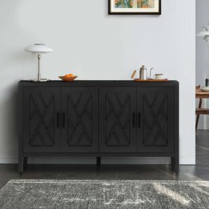 60-Inch Modern Farmhouse Console <b>Table</b> 4-Door Wood Sideboard <b>Buffet</b> Cabinet with Adjustable Shelf Accent Credenz for Living Room - Product Image 2