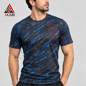 เสื้อยืดแขนสั้นพิมพ์ลายซับลิเมชั่นสำหรับผู้ชาย AGSH สีน้ำเงิน แห้งเร็ว ทรงเข้ารูป สปอร์ต คอกลม ผ้าโพลีเอสเตอร์ - Product Image 1