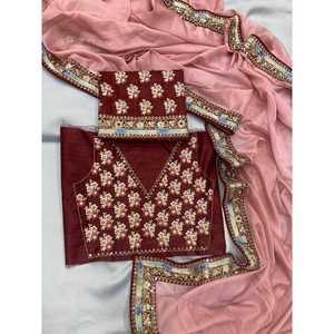 DESIGNER TABBY <b>ORGANZA</b> <b>SILK</b> EMBROIDERY SEQUENCE WORK LACE BORDER SAREE WITH UNSTTICHED BLOUSE - Product Image 4